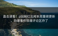 直击速看！p站网红丑闻本周重磅更新，劲爆事件惊爆评论区炸了