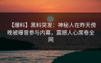 【爆料】黑料突发：神秘人在昨天傍晚被曝曾参与内幕，震撼人心席卷全网
