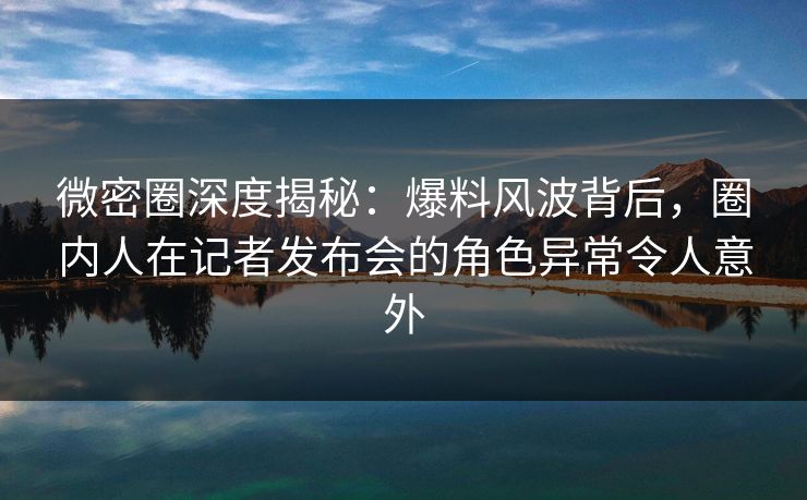 微密圈深度揭秘：爆料风波背后，圈内人在记者发布会的角色异常令人意外